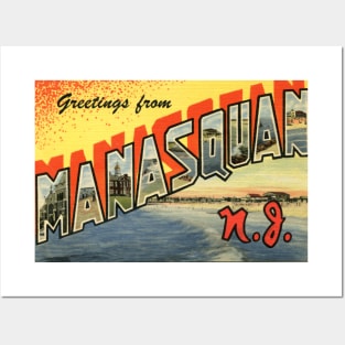 Greetings from Manasquan, NJ - Vintage Large Letter Postcard Posters and Art